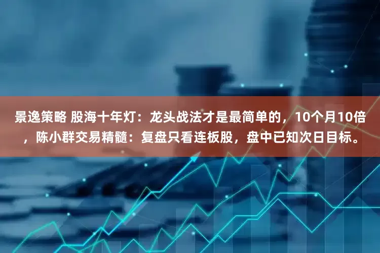 景逸策略 股海十年灯：龙头战法才是最简单的，10个月10倍，陈小群交易精髓：复盘只看连板股，盘中已知次日目标。